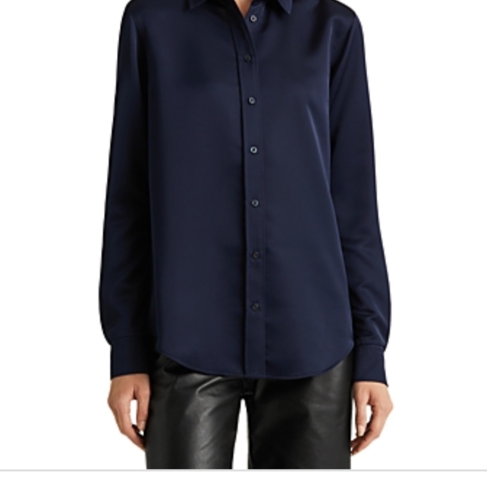 NWT Lauren Ralph Lauren navy blue sateen blouse, size XL